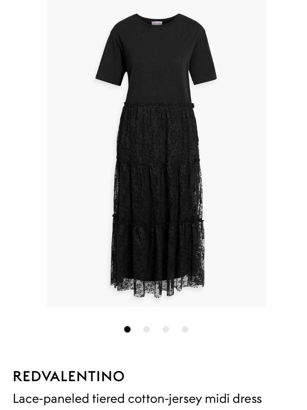 RED Valentino Black Lace-Panel Tiered Midi Skirt Dress